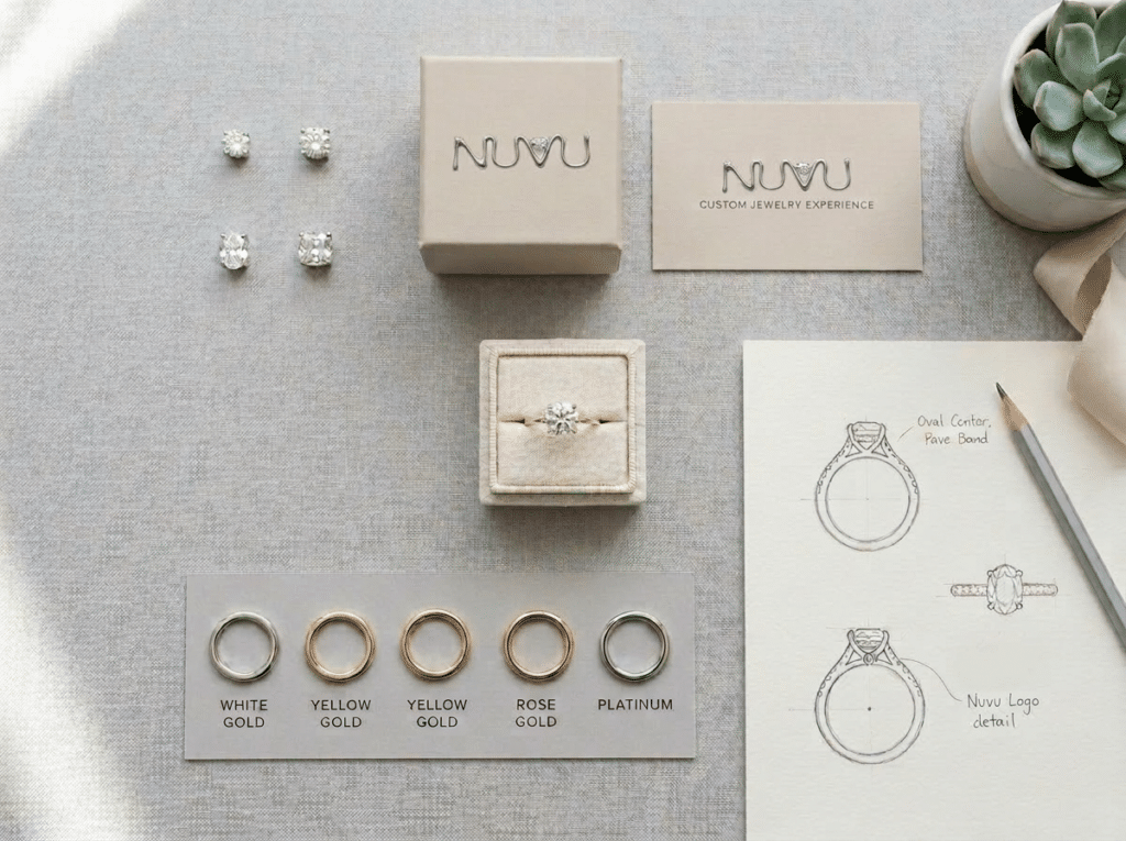Private label jewelry customization options for stones, metals, settings, logos and packaging