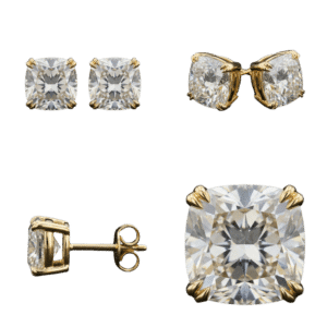 Cushion Diamond Stud Earrings - Yellow Gold