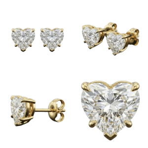 Heart Diamond Stud Earrings - Yellow Gold