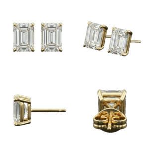 Emerald Diamond Stud Earrings - Yellow Gold