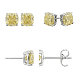 Fancy Yellow Cushion Stud Earrings
