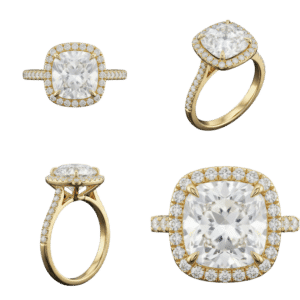 Halo Cushion Ring - Yellow Gold