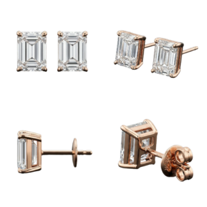 Emerald Diamond Stud Earrings - Rose Gold