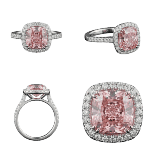 Fancy Pink Cushion Halo Ring