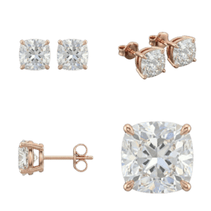 Cushion Diamond Stud Earrings - Rose Gold