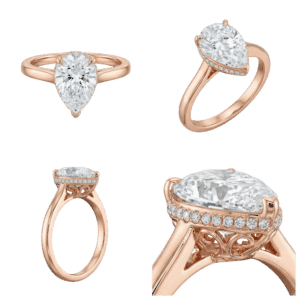 Hidden Halo Pear Ring - Rose Gold