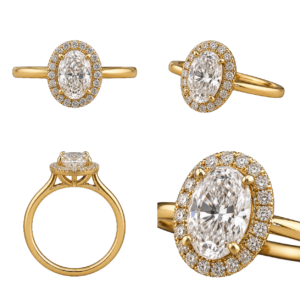 Yellow Gold Oval Halo Diamond Ring