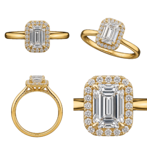Yellow Gold Emerald Halo Diamond Ring