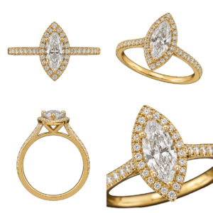 Yellow Gold Marquise Halo Diamond Ring
