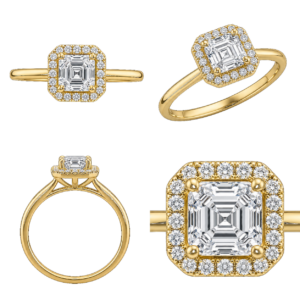 Yellow Gold Asscher Halo Diamond Ring