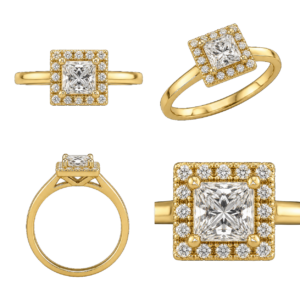 Yellow Gold Princess Halo Diamond Ring