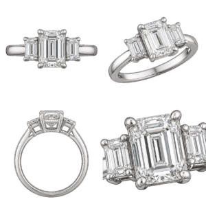 Platinum Emerald Three-Stone Diamond Ring