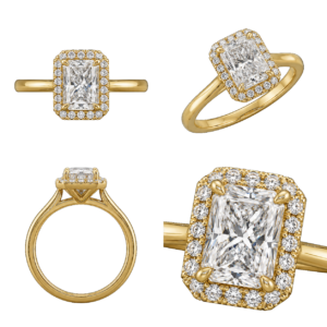 Yellow Gold Radiant Halo Diamond Ring