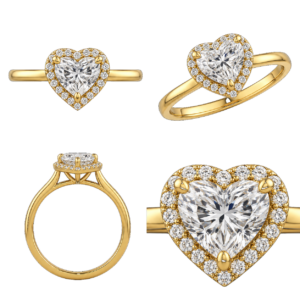 Yellow Gold Heart Halo Diamond Ring