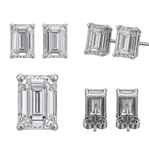 Platinum Emerald Diamond Stud Earrings