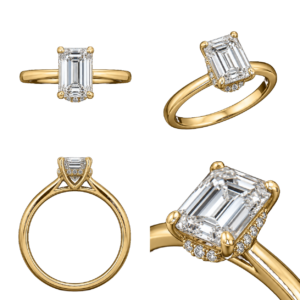 Yellow Gold Emerald Hidden Halo Diamond Ring