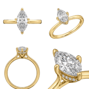 Yellow Gold Marquise Hidden Halo Diamond Ring