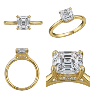 Yellow Gold Asscher Hidden Halo Diamond Ring