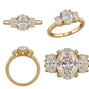 Yellow Gold Oval Three-Stone Diamond Ring