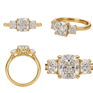 Yellow Gold Cushion Three-Stone Diamond Ring