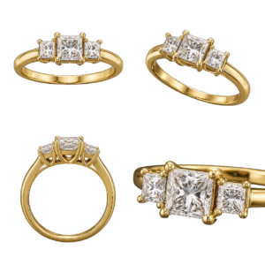 Yellow Gold Princess Three-Stone Diamond Ring