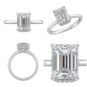 Platinum Emerald Hidden Halo Diamond Ring