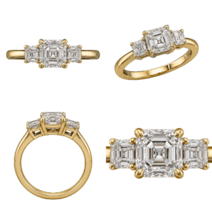 Yellow Gold Asscher Three-Stone Diamond Ring
