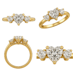 Yellow Gold Heart Three-Stone Diamond Ring