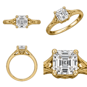 Yellow Gold Asscher Vintage Diamond Ring