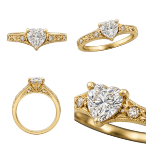 Yellow Gold Heart Vintage Diamond Ring