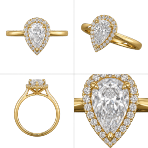 Yellow Gold Pear Halo Diamond Ring