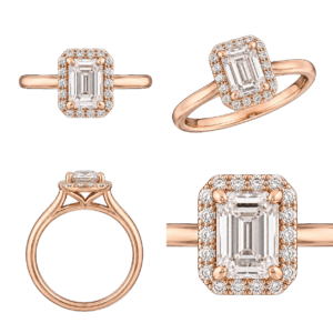 Rose Gold Emerald Halo Diamond Ring