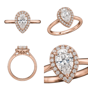 Rose Gold Pear Halo Diamond Ring