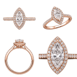 Rose Gold Marquise Halo Diamond Ring