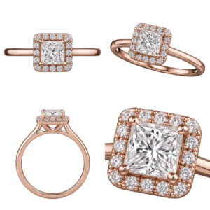 Rose Gold Princess Halo Diamond Ring