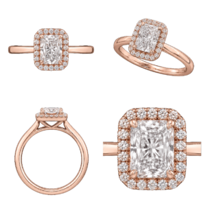 Rose Gold Radiant Halo Diamond Ring