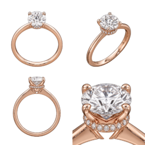Rose Gold Round Hidden Halo Diamond Ring