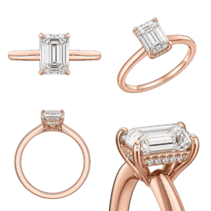 Rose Gold Emerald Hidden Halo Diamond Ring