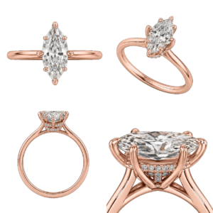 Rose Gold Marquise Hidden Halo Diamond Ring