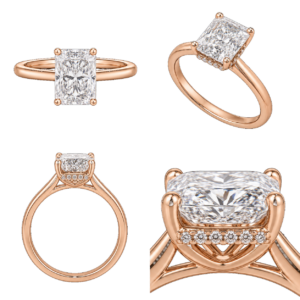 Rose Gold Radiant Hidden Halo Diamond Ring