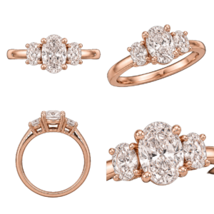 Rose Gold Oval Three-Stone Diamond Ring