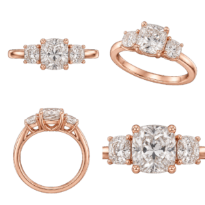 Rose Gold Cushion Three-Stone Diamond Ring