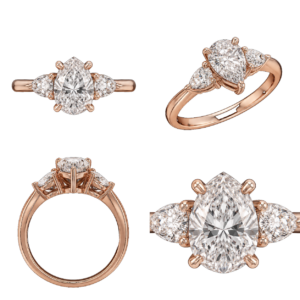 Rose Gold Pear Three-Stone Diamond Ring