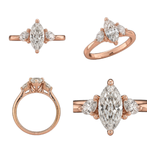 Rose Gold Marquise Three-Stone Diamond Ring