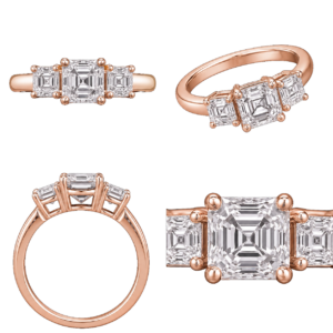 Rose Gold Asscher Three-Stone Diamond Ring