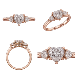 Rose Gold Heart Three-Stone Diamond Ring