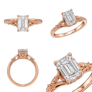 Rose Gold Emerald Vintage Diamond Ring