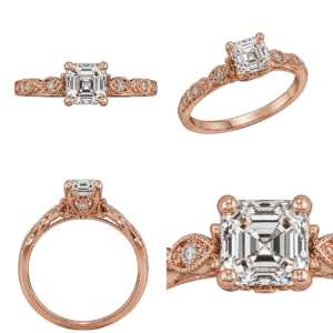 Rose Gold Asscher Vintage Diamond Ring