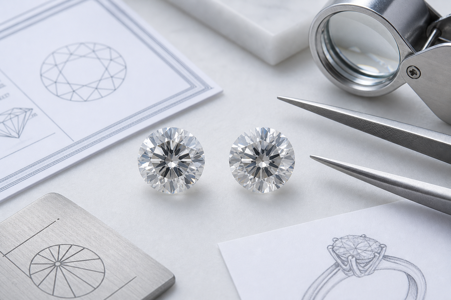 Close-up comparison of two lab-grown diamond videos showing how inclusions with the same clarity grade can appear differently depending on location and facet pattern