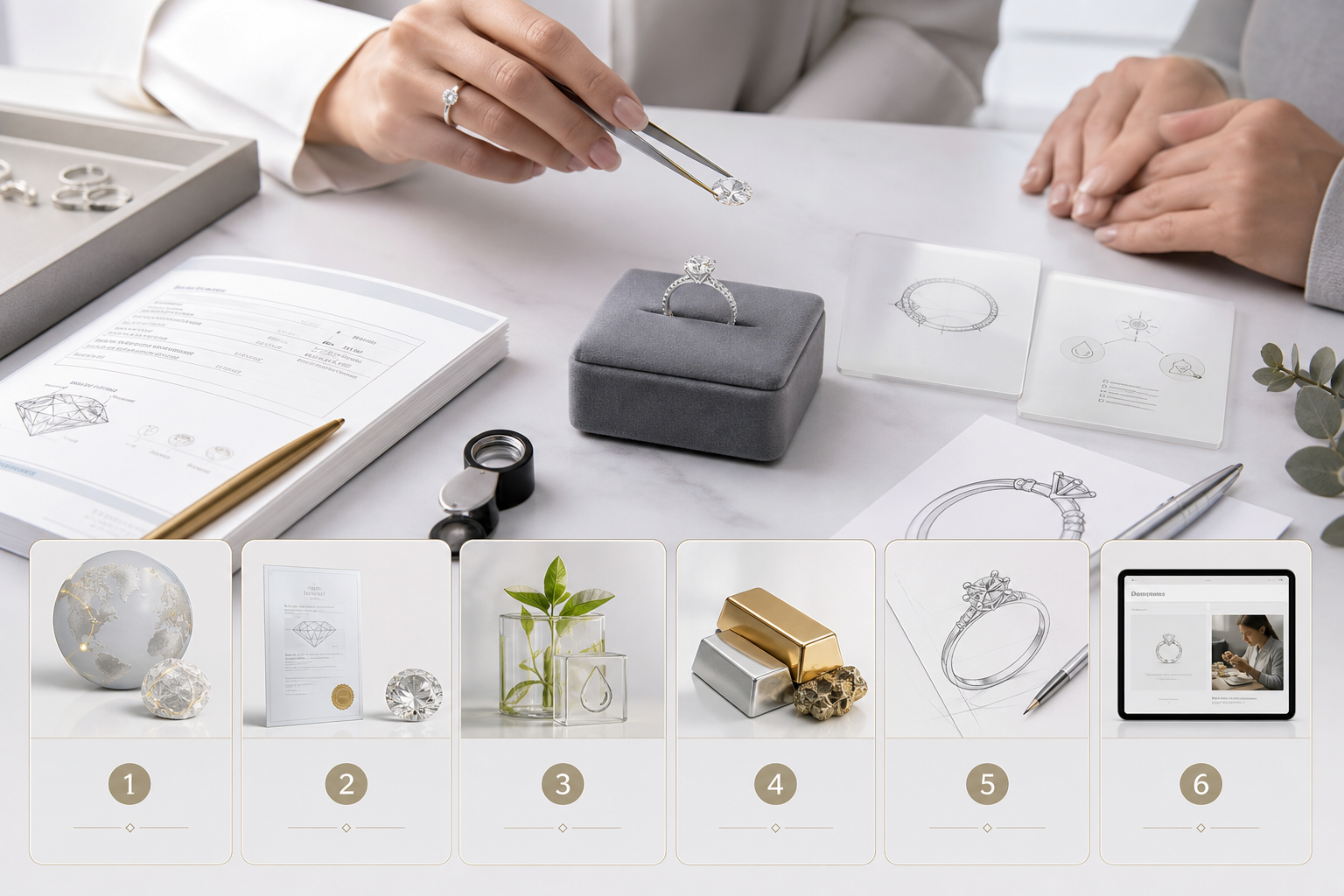 Buyer checklist showing six proof categories for verifying sustainability claims before purchasing a lab-grown diamond ring